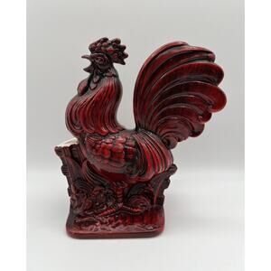 Vintage Haeger Pottery 10” Red Rooster Chicken Planter Statue
